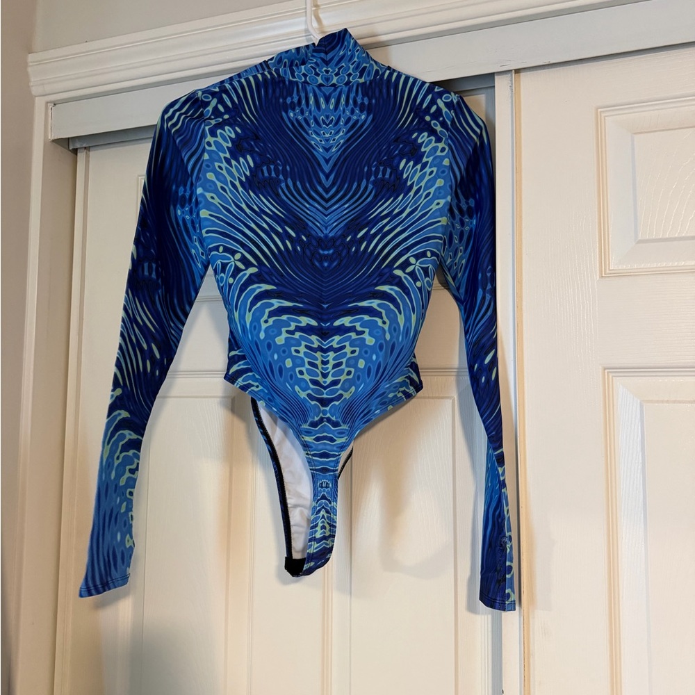 Blue Patterned Rave Bodysuit - Picture 2 of 3